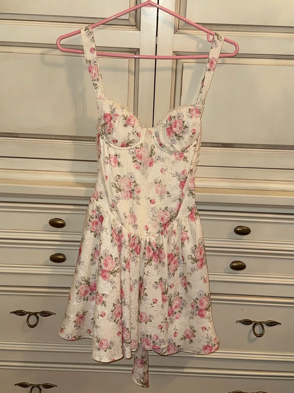 White Corset Dress with Pink Floral Print
